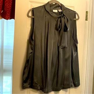 Charcoal gray 100%silk sleeveless blouse with side neck tie, women’s size 20